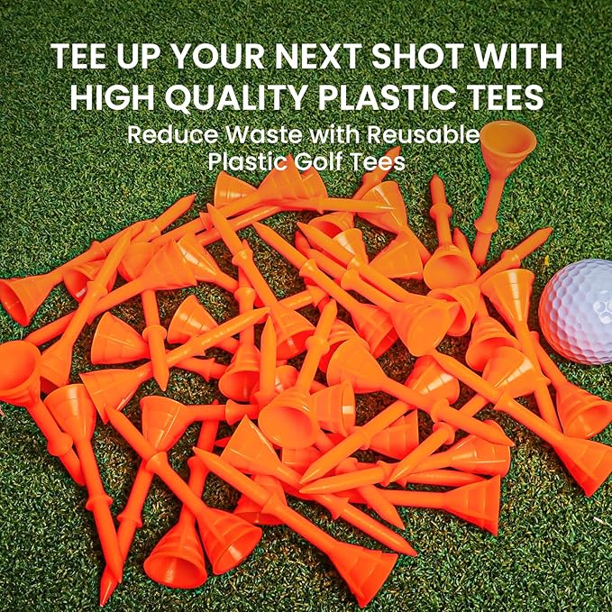 FINGER TEN Unbreakable Golf Tees Plastic 3 1/4 inch Value 50/100 Pack, Low Friction & Low Ball Spin Long Tees to Improve Distance & Accuracy, Durable Tees with Assorted Colors to Practice