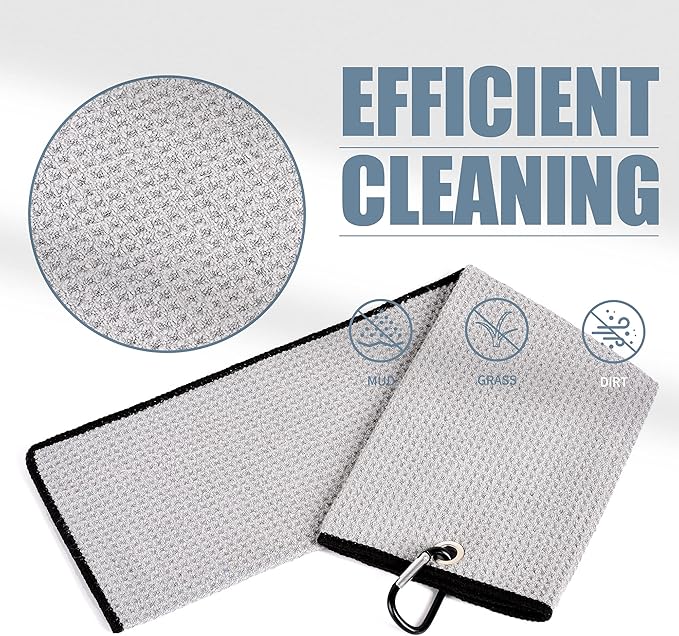 Mile High Life Microfiber Golf Towel, 21" X 24", Waffle Pattern w Clip, Super Absorbent Tri-fold Large Towels, Golf Bag Accessories for Men & Women（Gray）