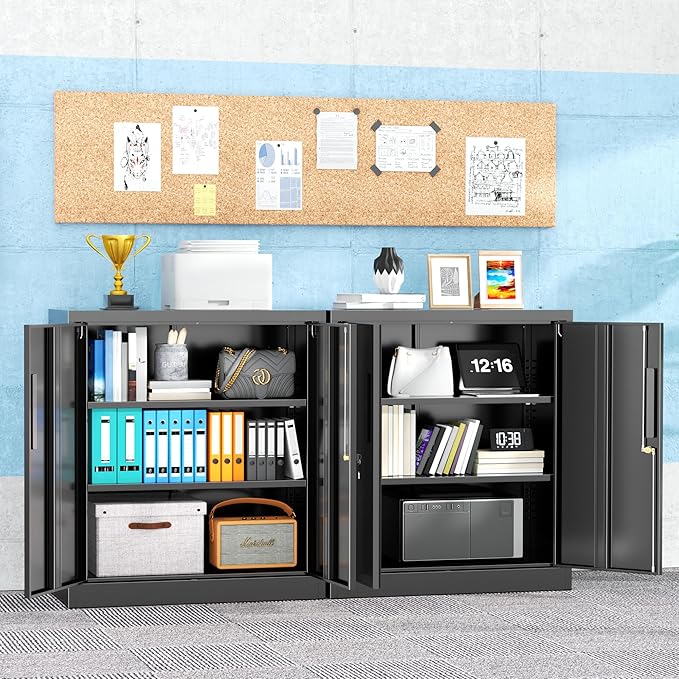 Pataku Metal Storage Cabinet, Garage Cabinet with Doors and Shelves 36" Hx32 Wx16 D, Steel Lockable File Cabinets for Office, Home, Garage, Basement, Industrial, Black