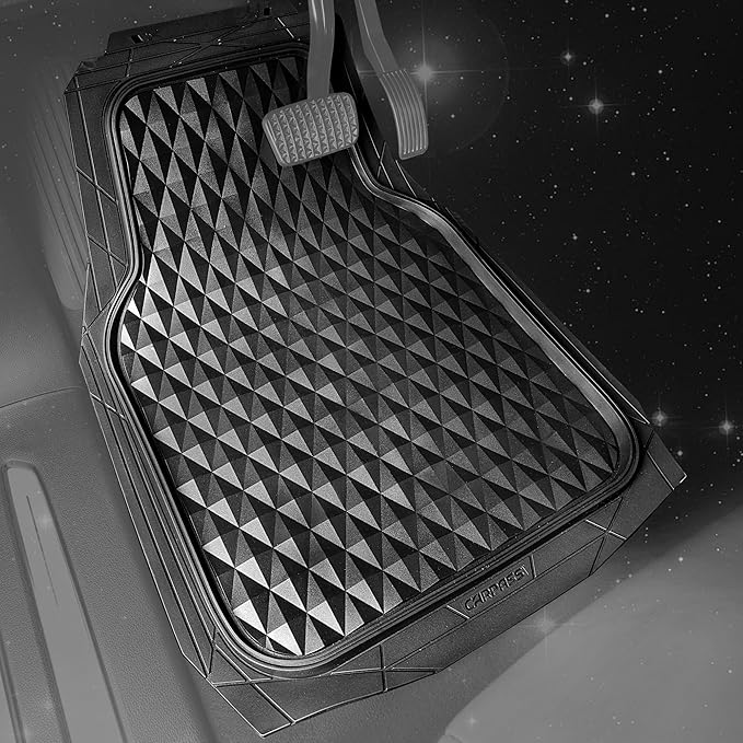 CAR PASS 3 Row Heavy Duty Rubber Car Mats, Deep-Dish All-Weather for 7 Seats 8 Seater 2nd & 3rd Floor Mats Waterproof Universal Trim Fit Liner Van,SUV,7 Passengers Vehicle,Automotive 3D Rhombus Black