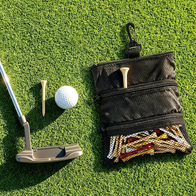 Golf Tee Bag Pouch Multi Pocket Zipper Golf Tee Holder Bag Accessories Organizer for Men and Women