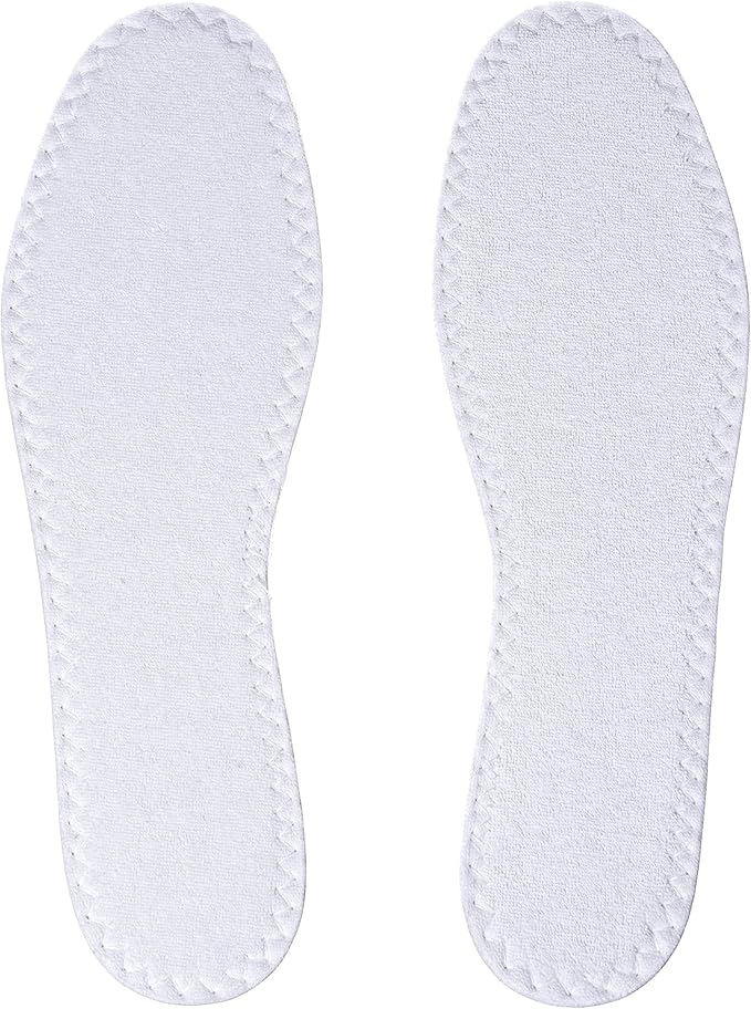 Happystep Cotton Terry Cloth Insoles, Barefoot Shoe Inserts, Sweat Absorption, Odor Control, Moisture-Wicking, Washable and Reusable, Zero Drop Shoe Insoles, 2 Pairs of White (Women Size 10)