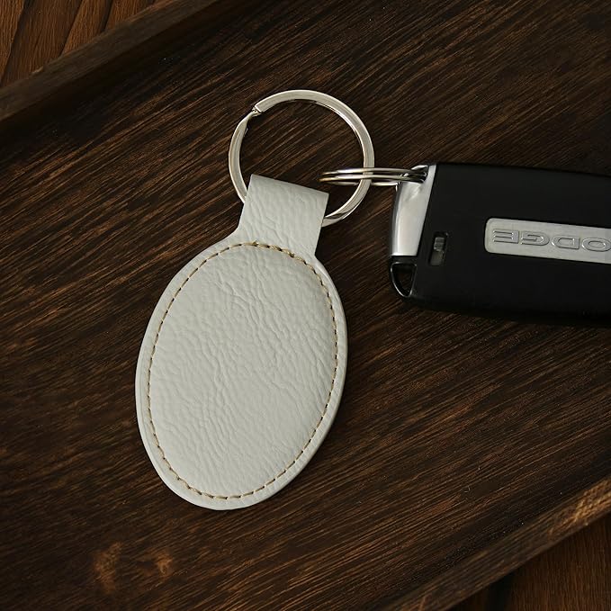LaserGram Oval Keychain, Palm Trees, Personalized Engraving Included (White with Gold)