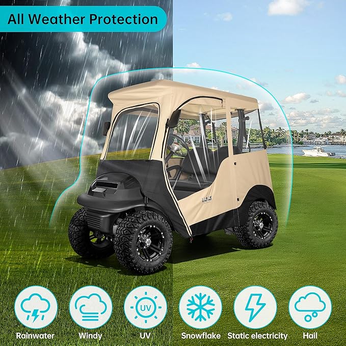 10L0L 2 Passenger Golf Cart Driving Enclosure for Club Car Precedent/Onward/Tempo, 4-Sided Clear Window 600D Rain Cover All Weather Windproof Waterproof