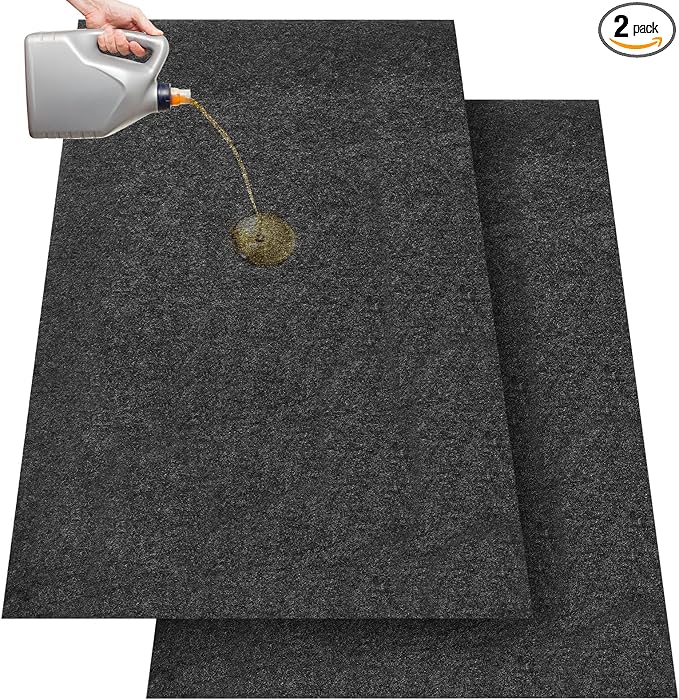 Tinideya 2 Pcs 32 x 60 Inch 3mm Thick Oil Spill Mat for Motorcycle Small Car Golf Cart, Reusable Garage Floor Mat Under Car, Rubber Backing Protect Floor from Oil Drips, Spills, Splashes and Stains