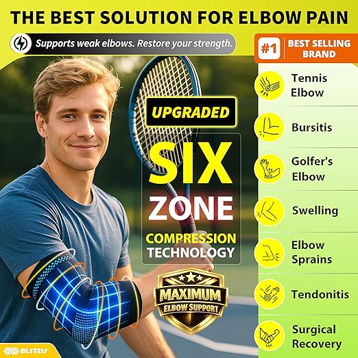 BLITZU Elbow Compression Sleeve for Tendonitis 2 Pack, Tennis Elbow Brace Support for Men and Women Golfers Elbow Pain Relief, Arthritis, Bursitis, Arm Brace for Workout, Weightlifting Pink L
