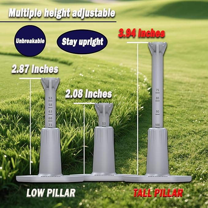 Adjustable Driving Range Golf Tee，Rubber Golf Simulator Tees for Mats，Indoor Golf & Outdoor Practice Accessories，3.9 Inch and 2.8 Inch （2 Pack Gray+2 High Struts）