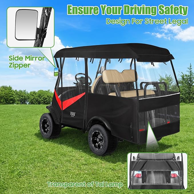 10L0L 4 Passenger Golf Cart Enclosure - 86" Roof Fit, Universal Golf Cart Cover for Yamaha Club Car EZGO,Waterproof 600D Rain Cover,Transparent Tail Light Panel,Foldable Door,4-Sided Clear Windows