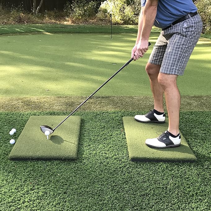 The Original Country Club Elite by Real Feel Golf Mats 20”X36” Twin Combo Stance Mats | Heavy Duty Commercial Practice Mat | Accepts A Real Tee | Swing Down and Through | Indoor/Outdoor