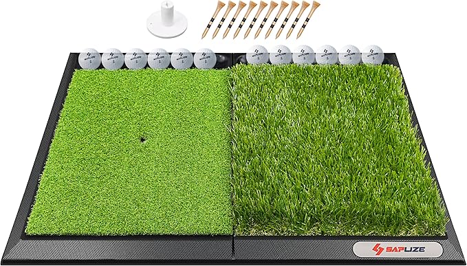 SAPLIZE Foldable Heavy-Duty Golf Hitting Mat with 10mm EVA Backing for Indoor/Outdoor Swing & Chipping, Golf Accessories & Gift for Men & Women
