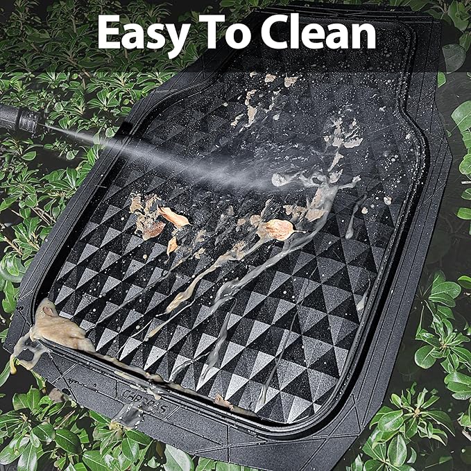 CAR PASS 3 Row Heavy Duty Rubber Car Mats, Deep-Dish All-Weather for 7 Seats 8 Seater 2nd & 3rd Floor Mats Waterproof Universal Trim Fit Liner Van,SUV,7 Passengers Vehicle,Automotive 3D Rhombus Black