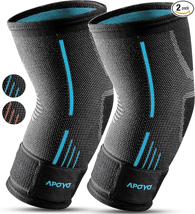 APOYO Elbow Brace for Tendonitis and Tennis Elbow, (Pair) Compression Sleeve for Arthritis, Workouts, Reduce Joint Pain During Fitness Activity (Medium)