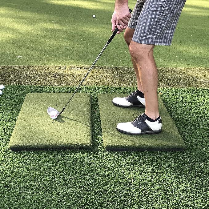 The Original Country Club Elite by Real Feel Golf Mats 20”X36” Twin Combo Stance Mats | Heavy Duty Commercial Practice Mat | Accepts A Real Tee | Swing Down and Through | Indoor/Outdoor