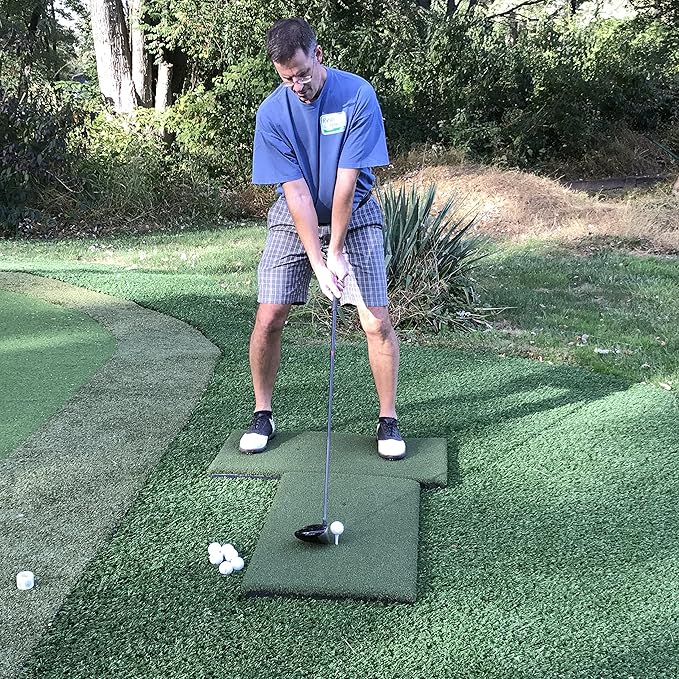 The Original Country Club Elite by Real Feel Golf Mats 20”X36” Twin Combo Stance Mats | Heavy Duty Commercial Practice Mat | Accepts A Real Tee | Swing Down and Through | Indoor/Outdoor